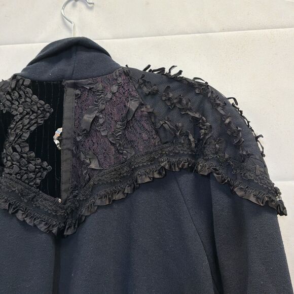 Vintage Sachi New York Black Long Cardigan Coat Beaded Lace Embellished - Picture 5 of 14